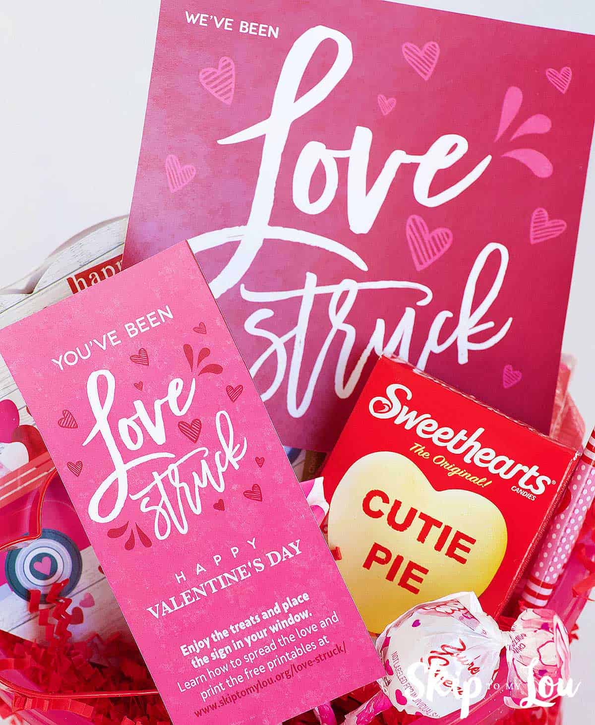 basket of Valentine treats love struck gift tag