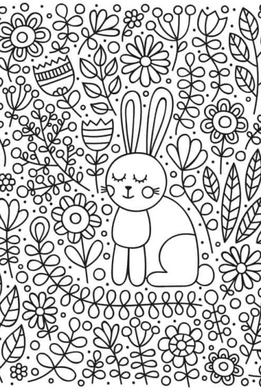 printable coloring page cute bunny with flowers