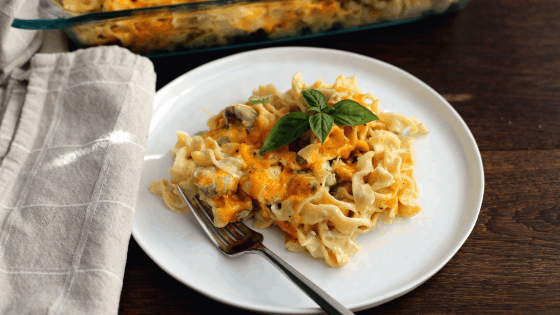tuna noodle casserole on white plate
