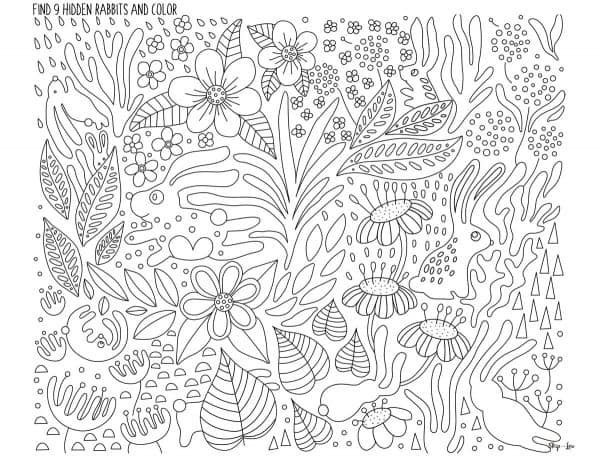 9 hidden rabbits hiding in coloring page