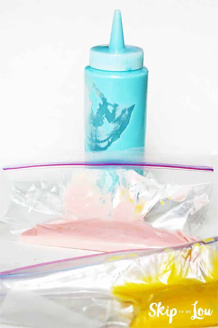 melted candy coating in zip loc bags and squeeze bottle