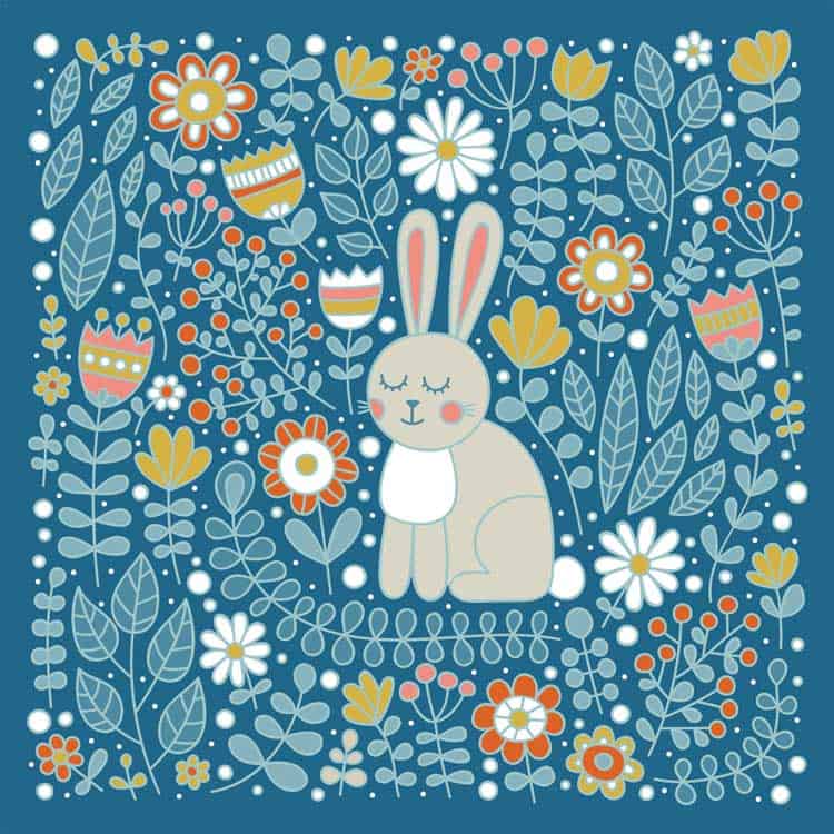 colored bunny with flowers coloring page