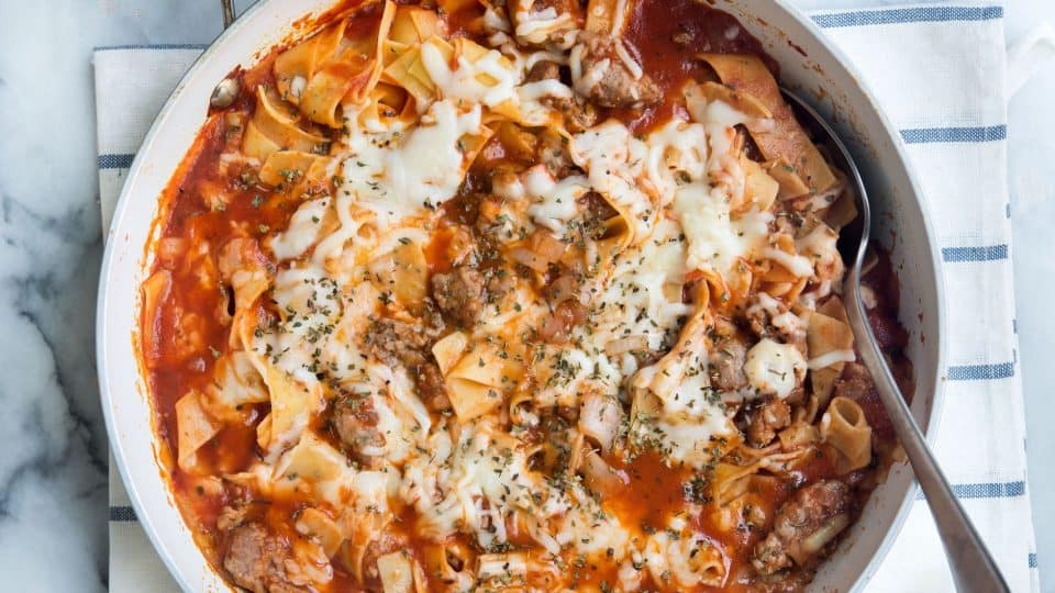 italian pasta in skillet