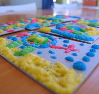 puffy paint on cardboard