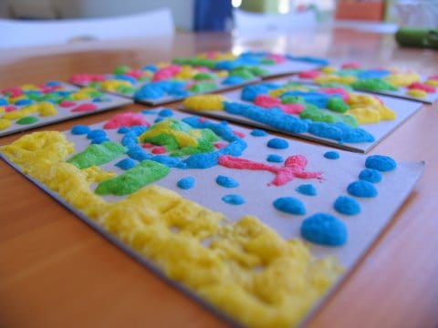 puffy paint on cardboard