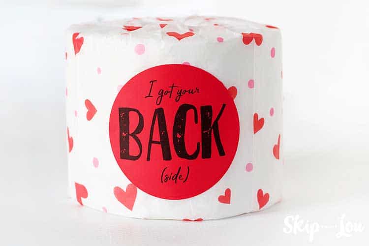 I got your back (side) tag on a roll of paper wrapped in heart tissue paper