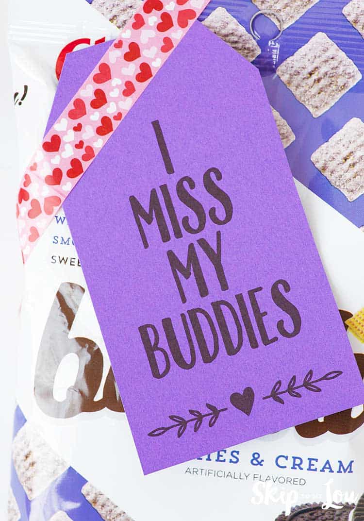 cookies and cream chex muddy buddies i miss my buddies gift tag attached