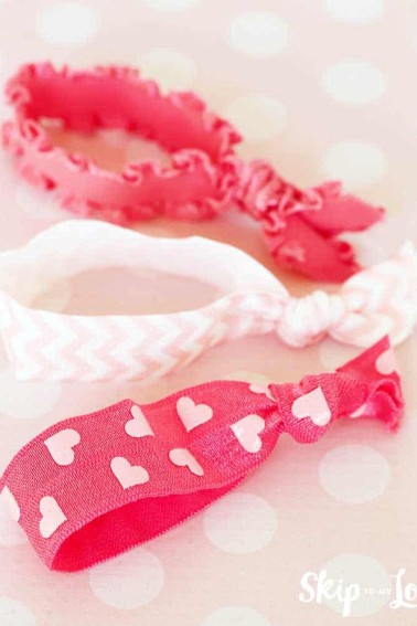 pink heart pink chevron and pink ruffled elastic hair ties