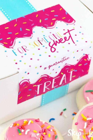 white box with colorful label cookies outside box