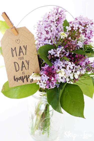 flowers in mason jar may your day be happy tag