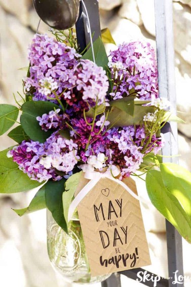 may day basket hanging on a knob