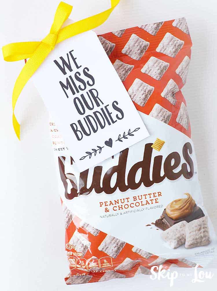 chex chocolate peanut butter we miss our buddies gift tag