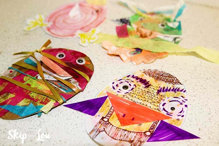 egg shape turned into chicks with paint tissue paper