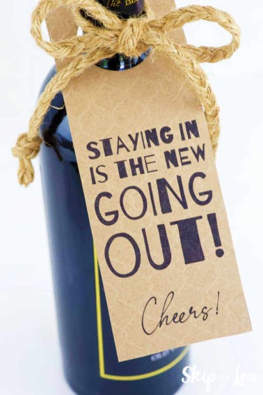 bottle of wine with kraft colored tag