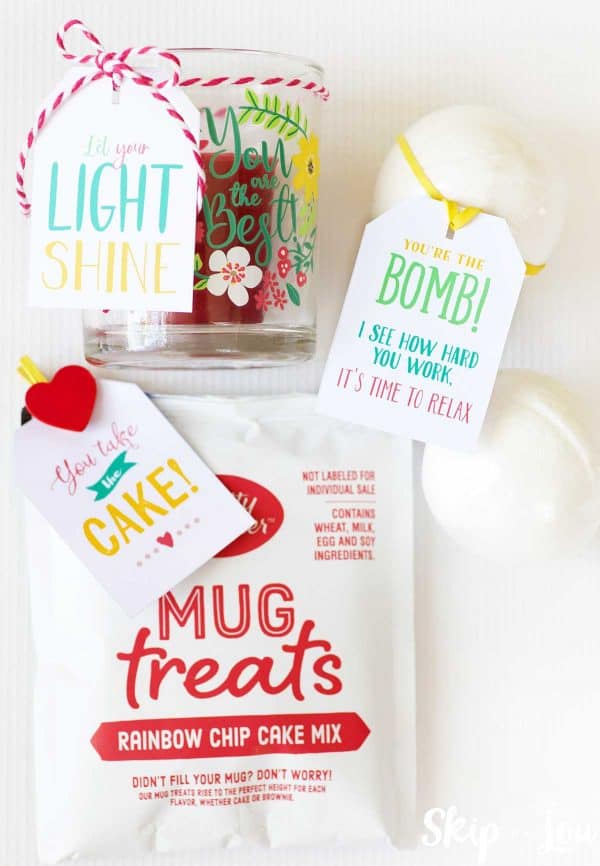 candle mug cake bath bombs gift with cute sayings gift tags