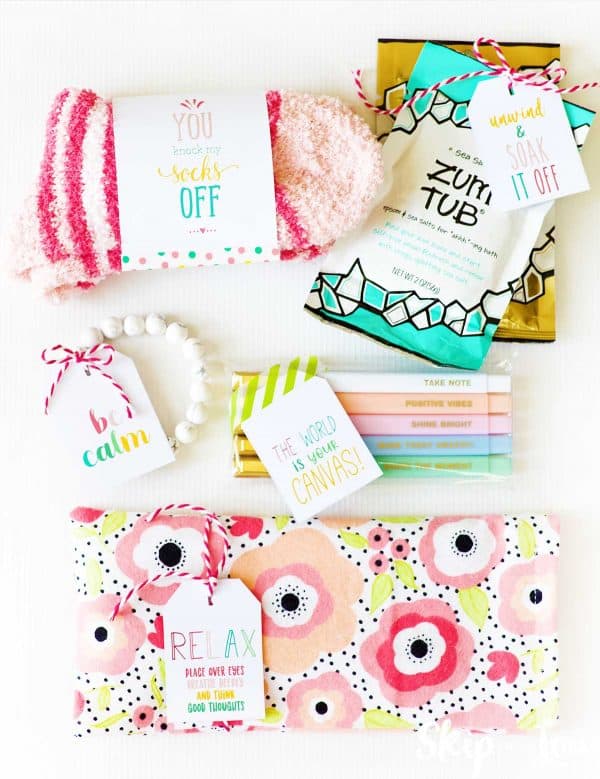 socks bath salts eye pillow bracelets pens gifts