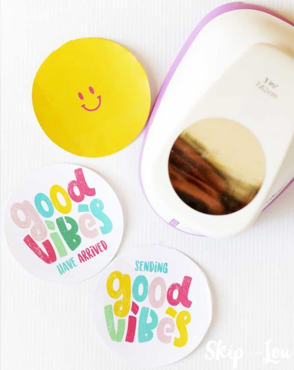 good vibes stickers with 3 inch circle punch