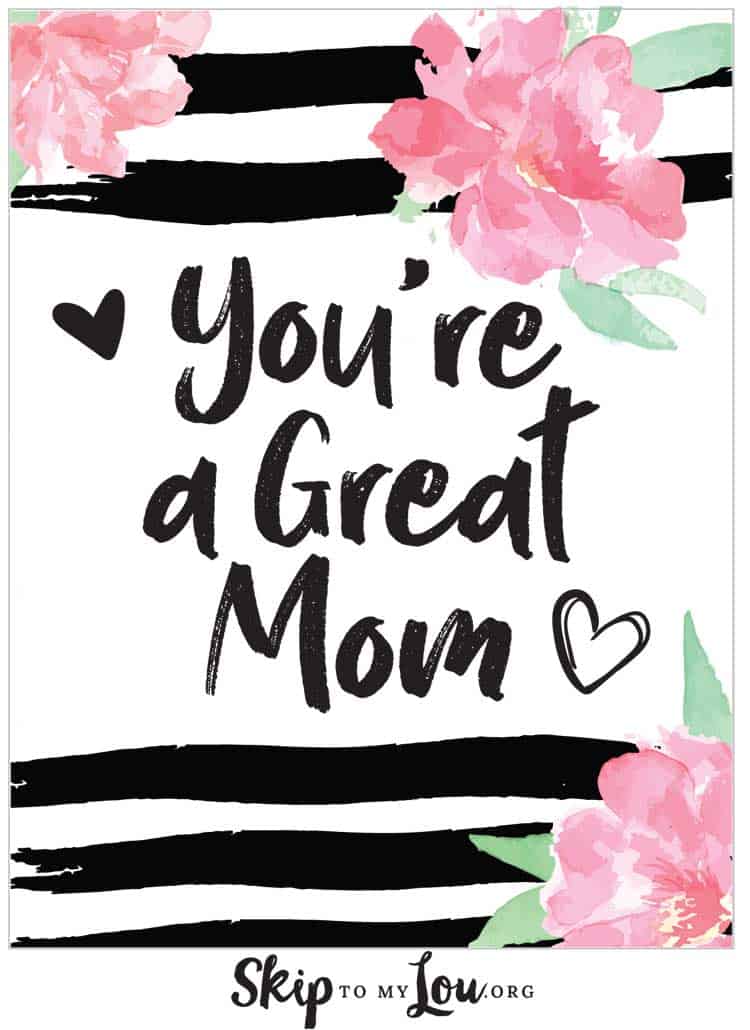 printable youre a great mom printable card black white pink
