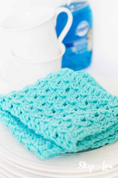 crochet dishcloth laying on a plate