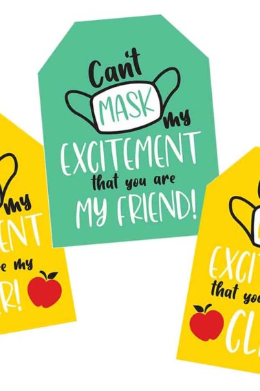 collage of face mask gift tags