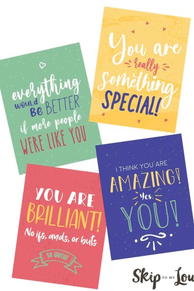 collage of printable compliment postcards