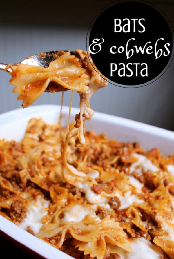Image shows a necktiepasta with a spoon grabbing a bite.