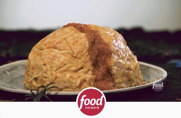 Image shows a meatball stuffed pasta brain