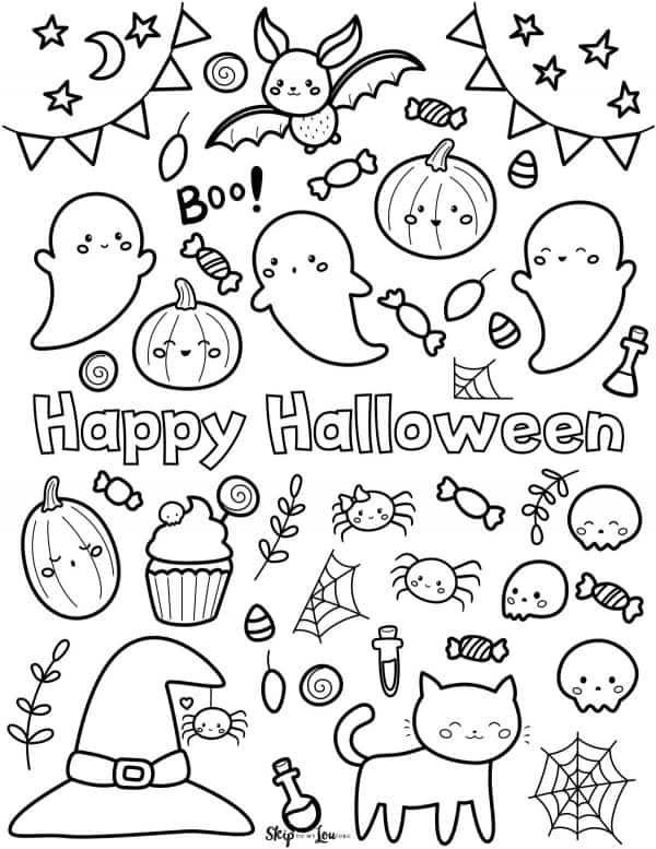 cute ghosts bat candy spiders happy halloween