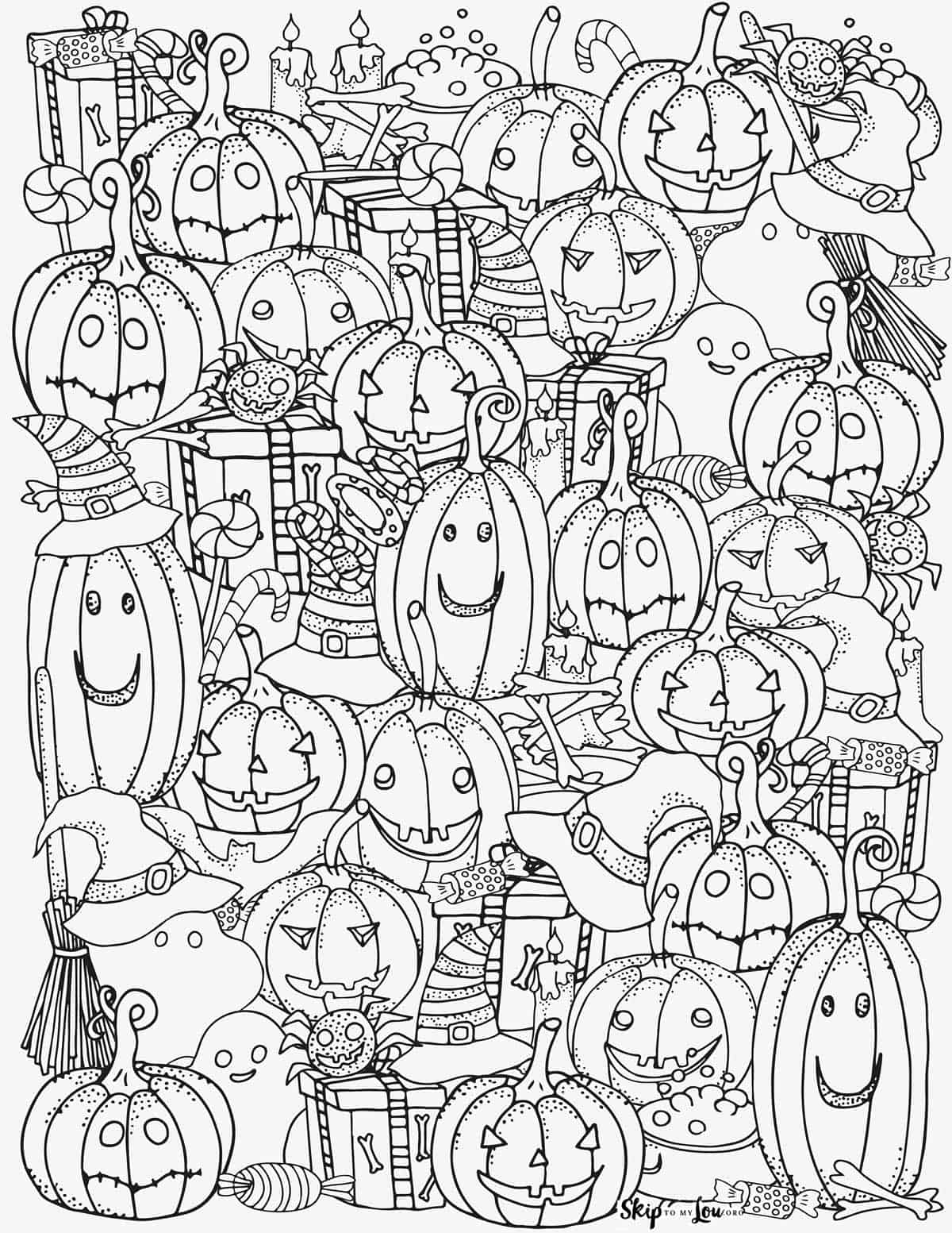 jack-o-lanterns filled the entire page many different faces