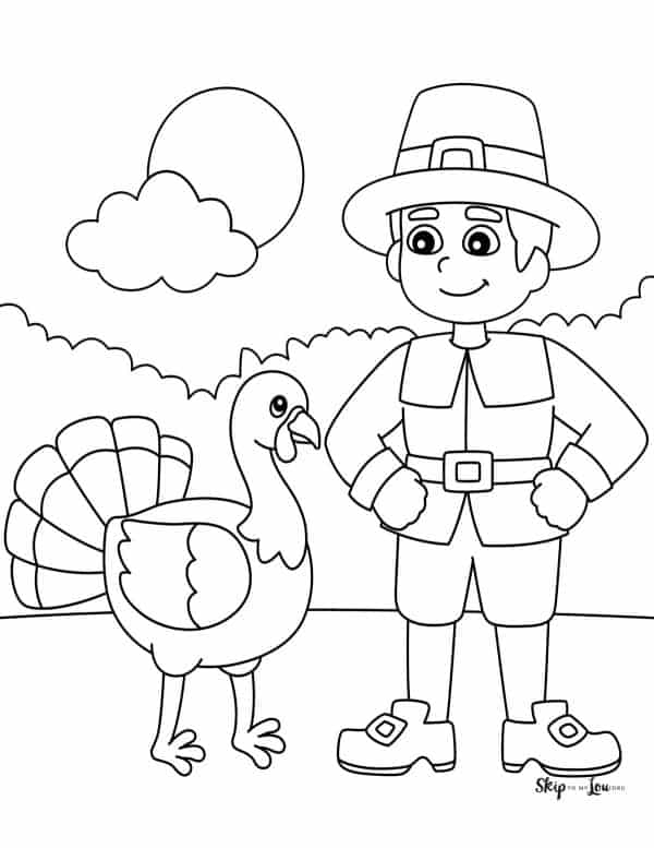 pilgrim and turkey coloring page