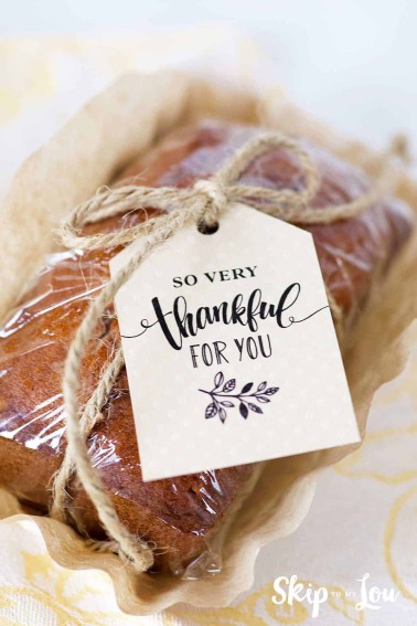 small quick bread so very thankful tag attached with twine