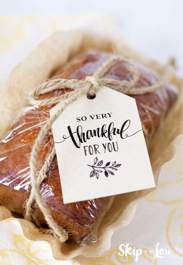 small quick bread so very thankful tag attached with twine