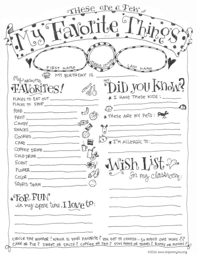 favorite things teacher questionnaire