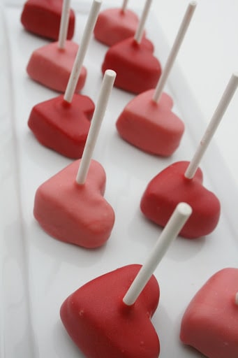 heart shaped cake pops on sucker sticks