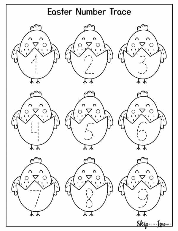 chicks in eggs number tracing sheet