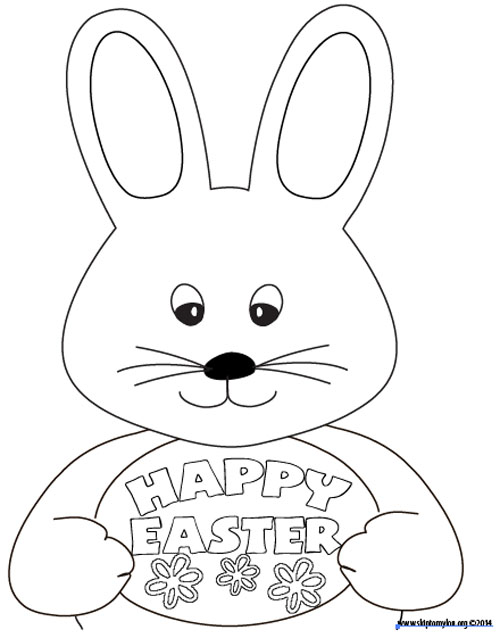 happy easter coloring page bunny holding egg that says happy easter