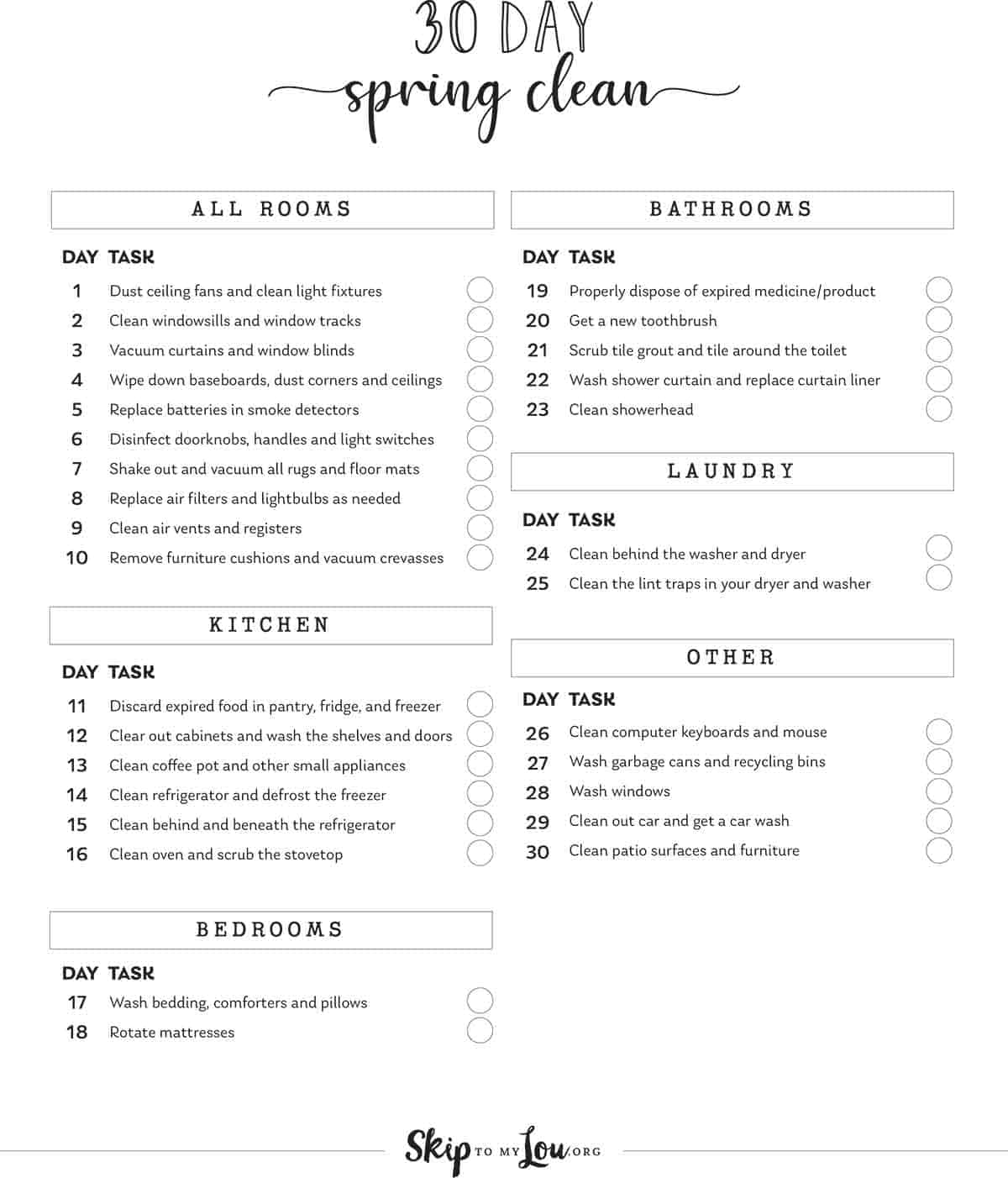 printable spring cleaning checklist
