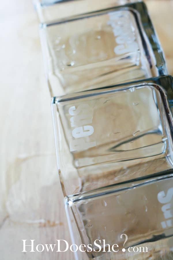 wash of etching cream to reveal letters