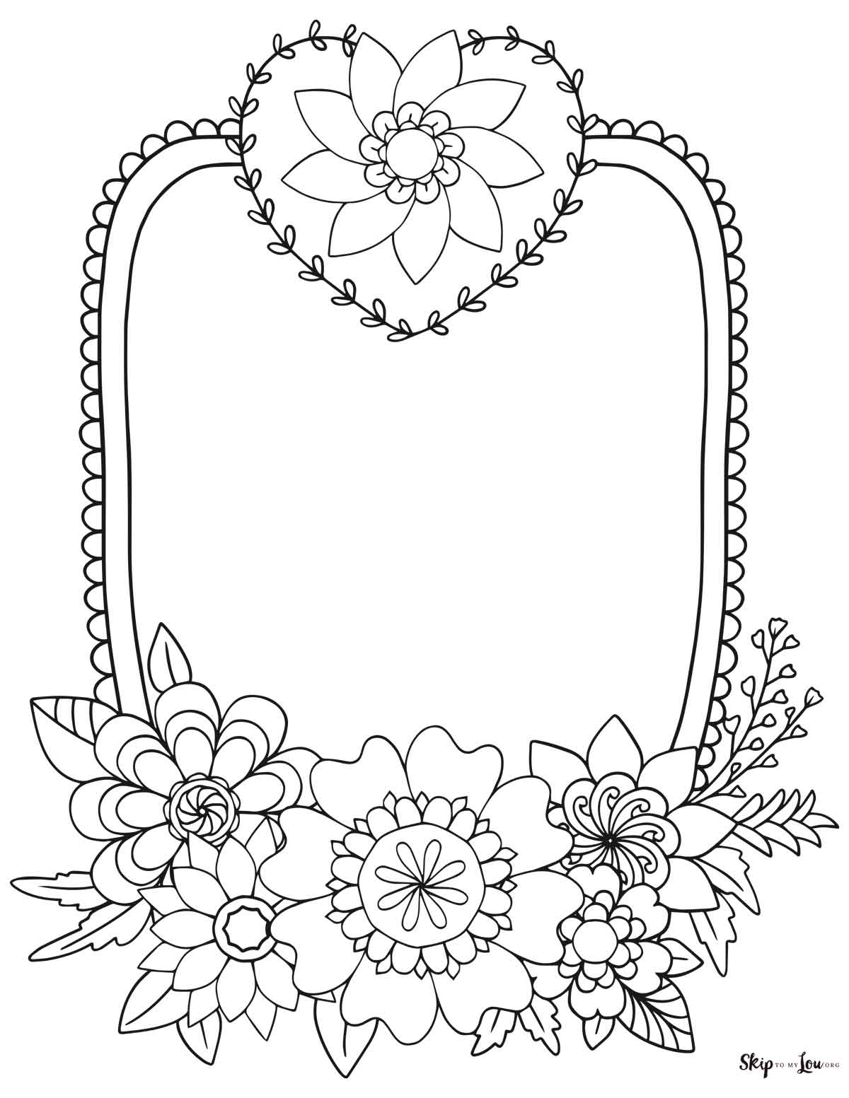floral frame coloring page to write mom a note