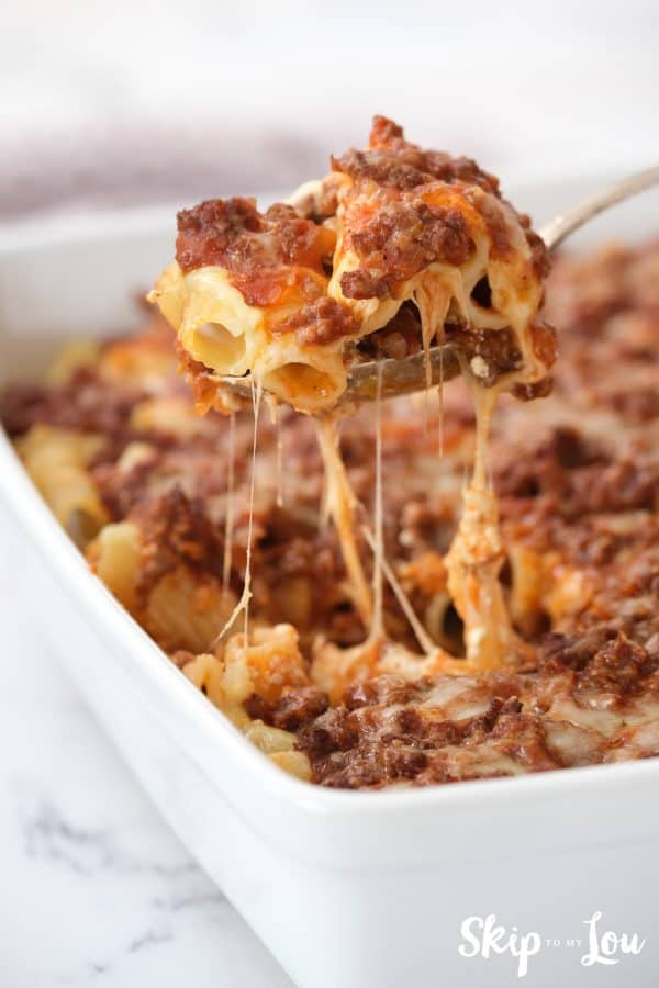 baked penne pasta with the cheese melted