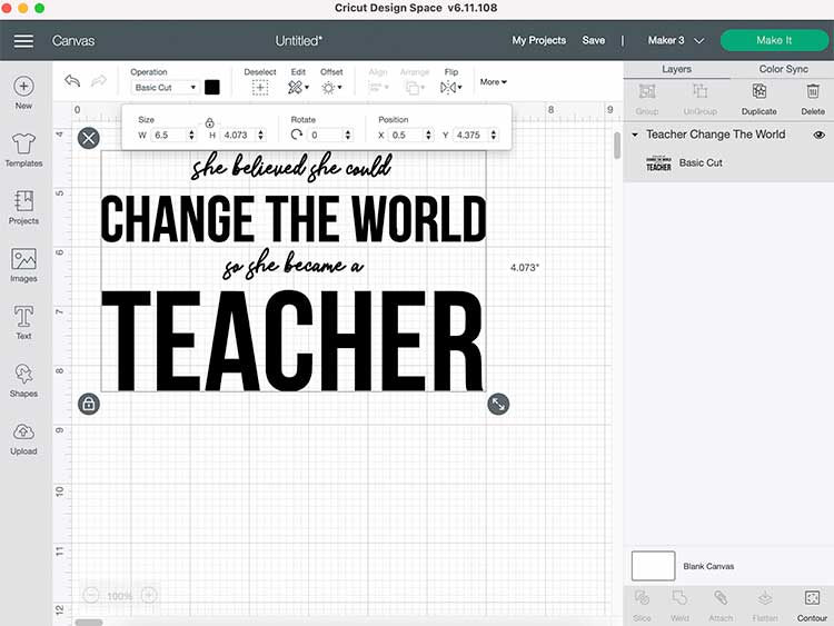 change file size in cricut design space