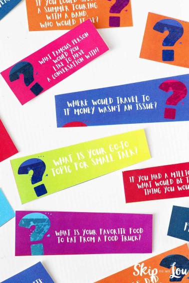 colorful 21 questions game cards