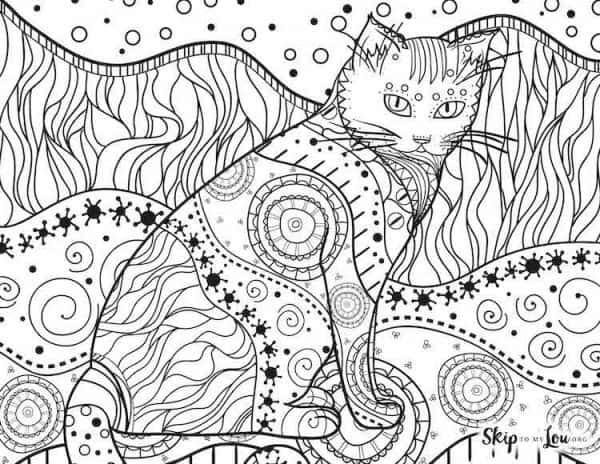 Patterned Cat Coloring Page