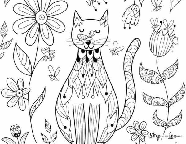 Sitting Cat with Flowers