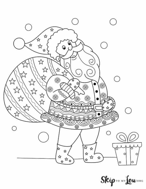 A detailed Santa with bag coloring page. Skip To My Lou