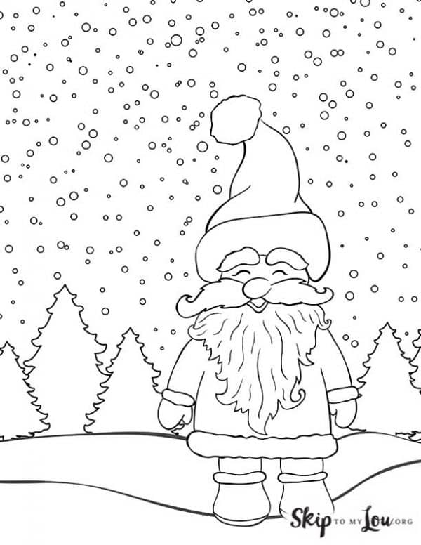 Santa Claus standing in the snow coloring sheet. -Skip To My Lou