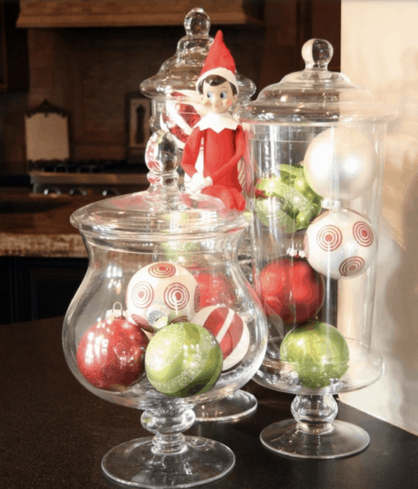 Image shows ChristmasOrnaments in Jars.