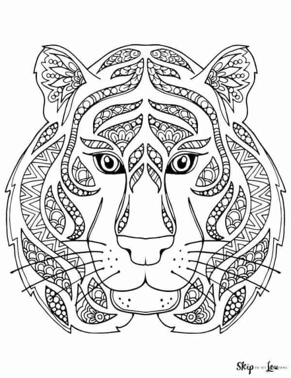 tiger zentangle coloring page