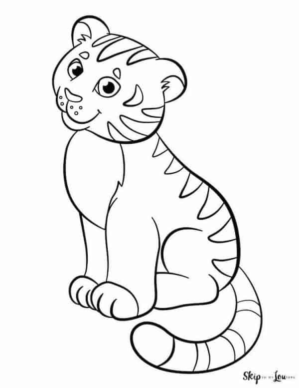 sitting tiger cub coloring page