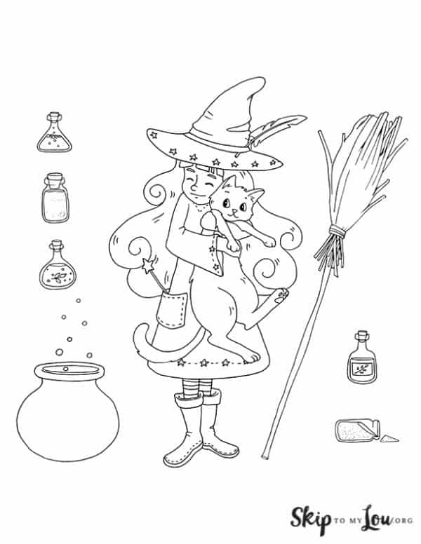 witch hugging a cat